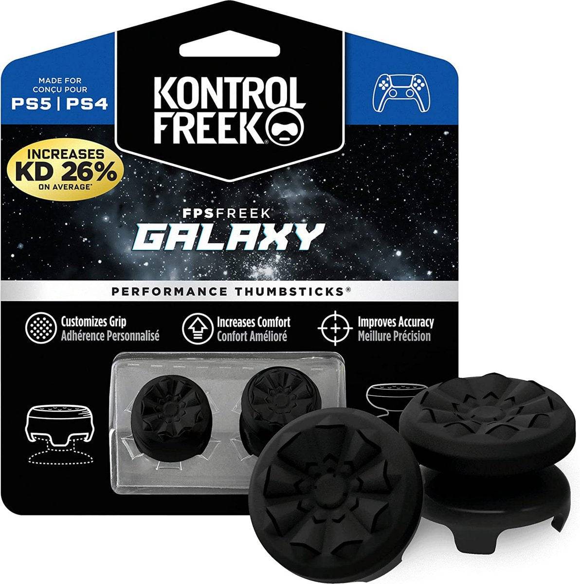 KontrolFreek FPS Freek Galaxy Black voor Playstation 4 (PS4) en Playstation 5 (PS5) | Performance Thumbsticks | 1 High-Rise, 1 Mid-Rise | Zwart (Limited Edition)