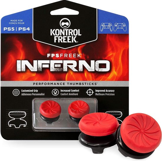 KontrolFreek FPS Freek Inferno voor Playstation 4 (PS4) en PlayStation 5 (PS5) | Performance Thumbsticks | 2 High-Rise Concave | Rood